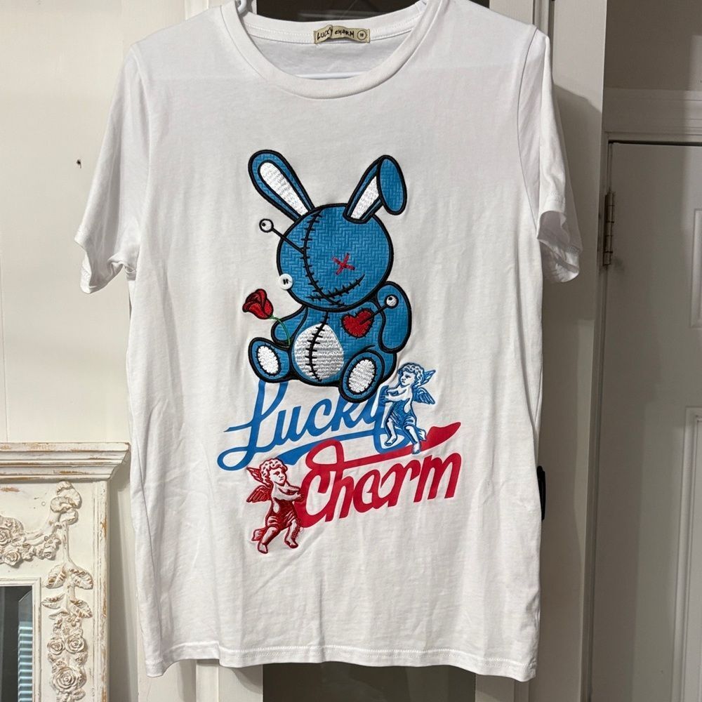 Paul Smith White T-Shirt with Blue and Red Lucky Charm Design